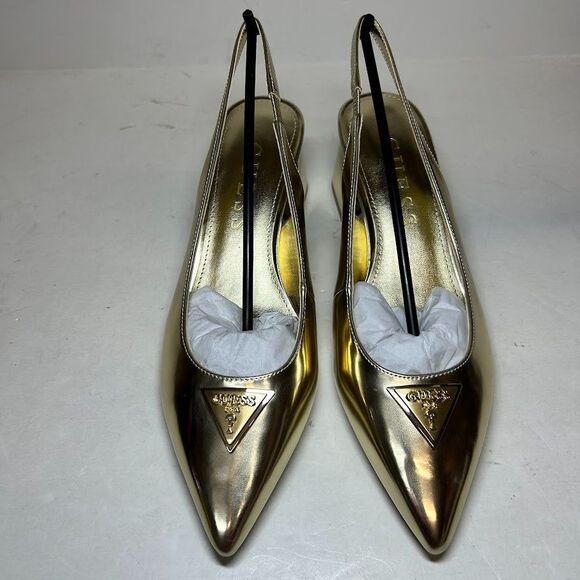 Guess Womens 9.5 M Gold Zanda Slingback Block Heel Pumps NIB IP9 - Picture 2 of 5